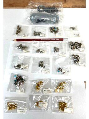 Assorted Metal Studs & Mini Magic Tool Kit Silver,Gold & Gems 205 Pieces